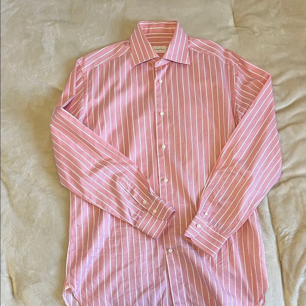 Ermenegildo Zegna Pink and White Striped Dress Shirt